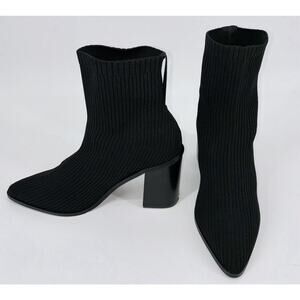 LULUS Farlie Ribbed Knit Pointed Toe Sock Boots Black Size 8 Block Heel Ankle‎